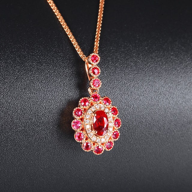 14k Gold 0.83 Ctw Natural Ruby & Ruby Pendant( Without Chain ) - 4