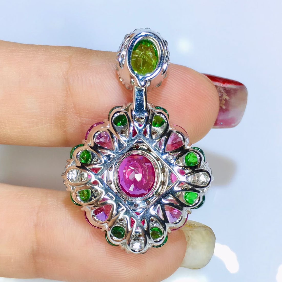 14k Gold 2.34 Ctw Natural Sapphire & Diamond Pendant( Without Chain ) - 4