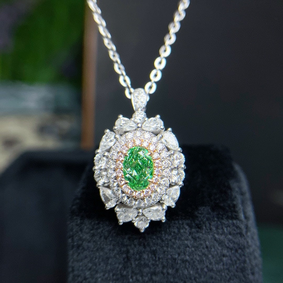 14k Gold 1.93 Ctw Natural Green Diamond & Diamond Ring/pendant( Without Chain ) - 3
