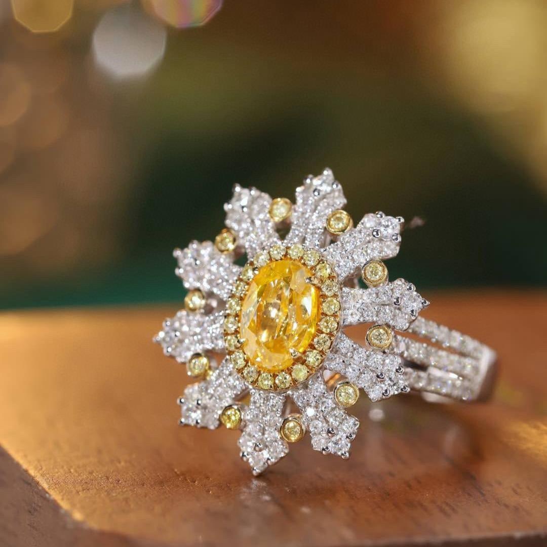 14k Gold 1.75 Ctw Natural Yellow Diamond & Diamond Ring: Ref:231153096 // gold content:14k gold // ring size:7. 25us // // main gemstone:yellow diamond // shape:oval // carat weight:1. 0ct // color:yellow // treatment:natural // // adjacent gemstone 2 :