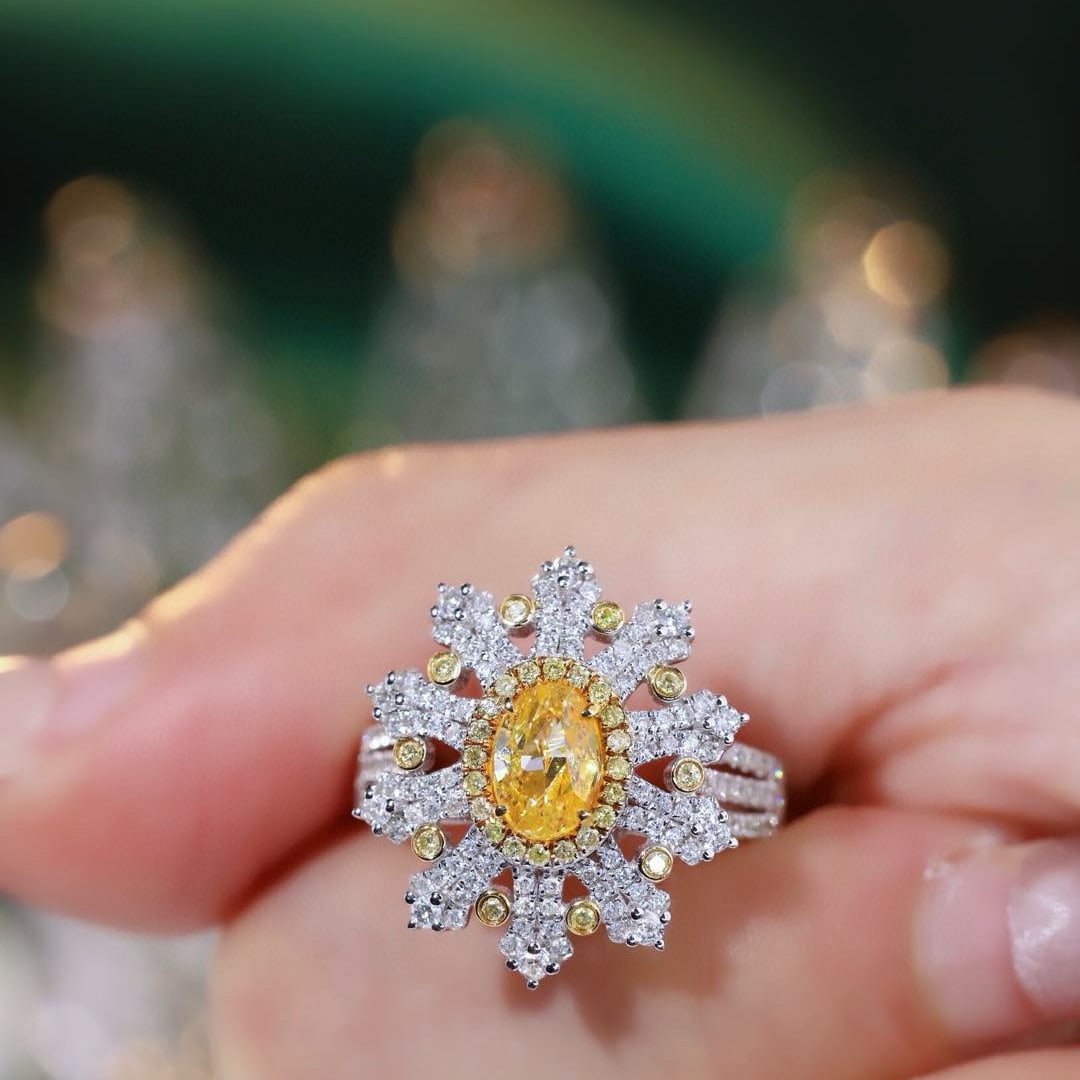 14k Gold 1.75 Ctw Natural Yellow Diamond & Diamond Ring - 3