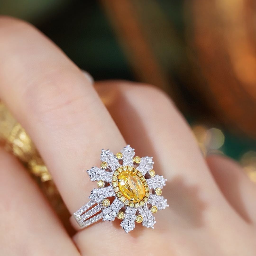 14k Gold 1.75 Ctw Natural Yellow Diamond & Diamond Ring - 7