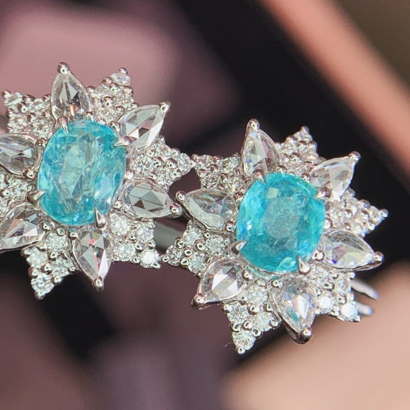 14k Gold 2.0 Ctw Natural Paraiba Tourmaline & Diamond Earrings - 3
