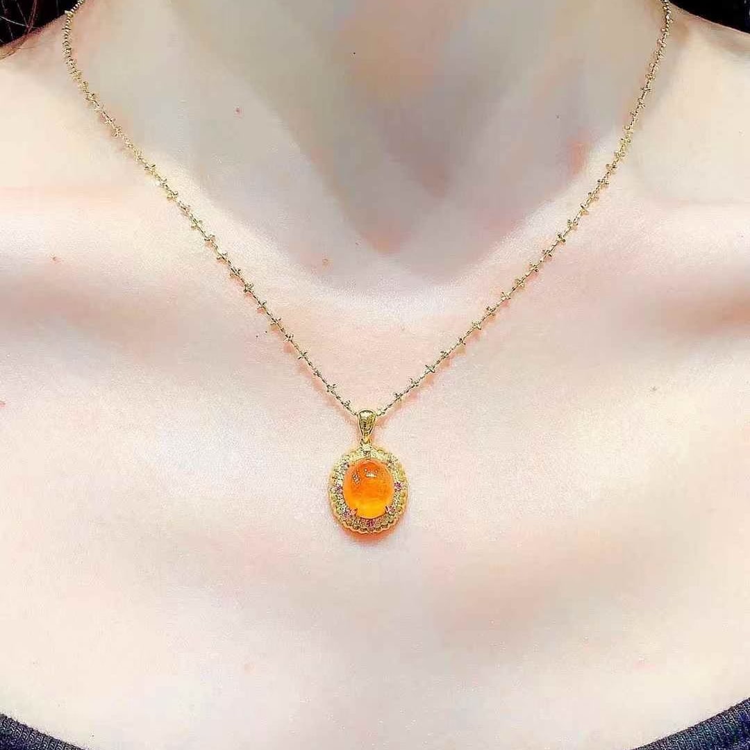 14k Gold 6.5 Ct Natural Spessartine & Diamond Pendant( Without Chain ) - 3