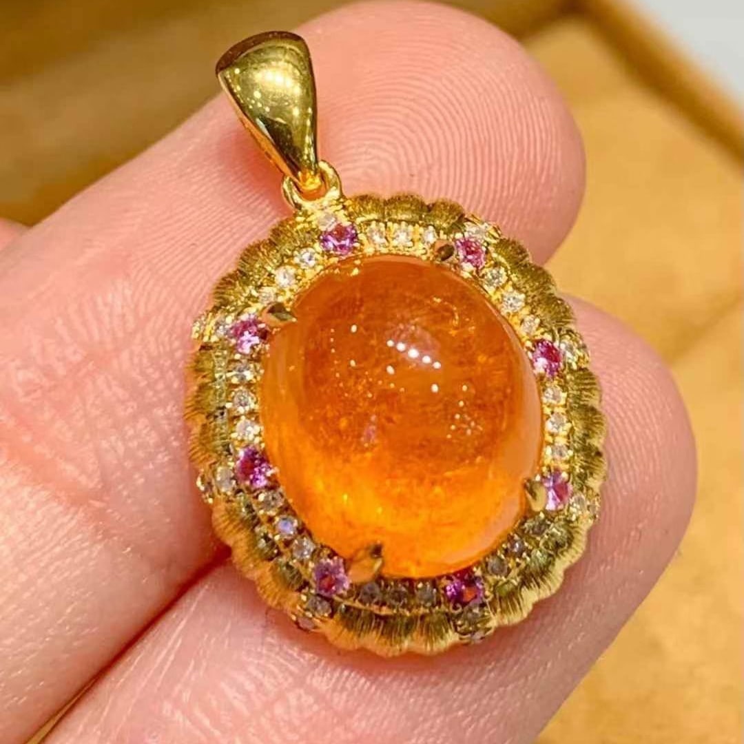 14k Gold 6.5 Ct Natural Spessartine & Diamond Pendant( Without Chain ) - 4