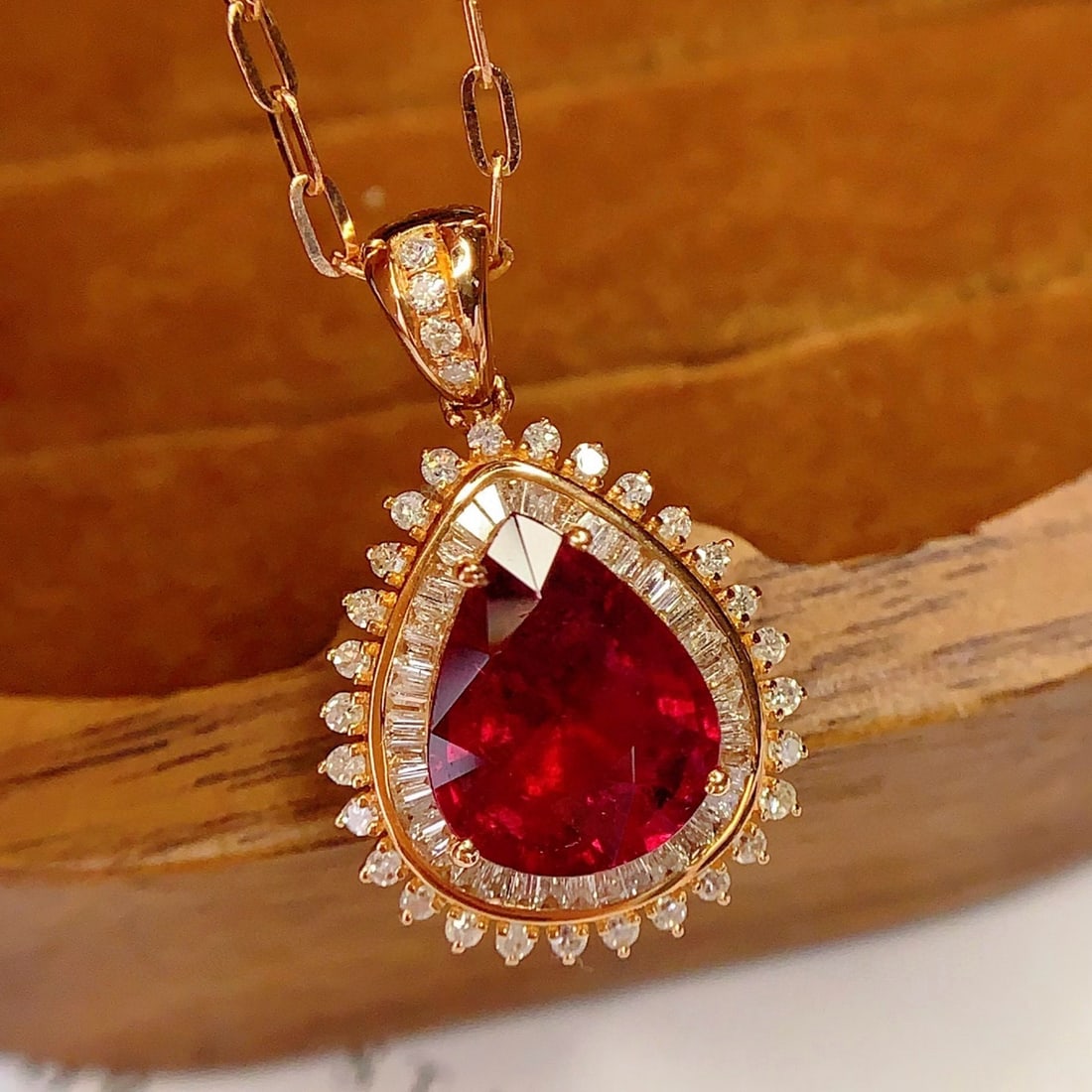 14k Gold 3.3 Ct Natural Tourmaline & Diamond Pendant( Without Chain ) - 6