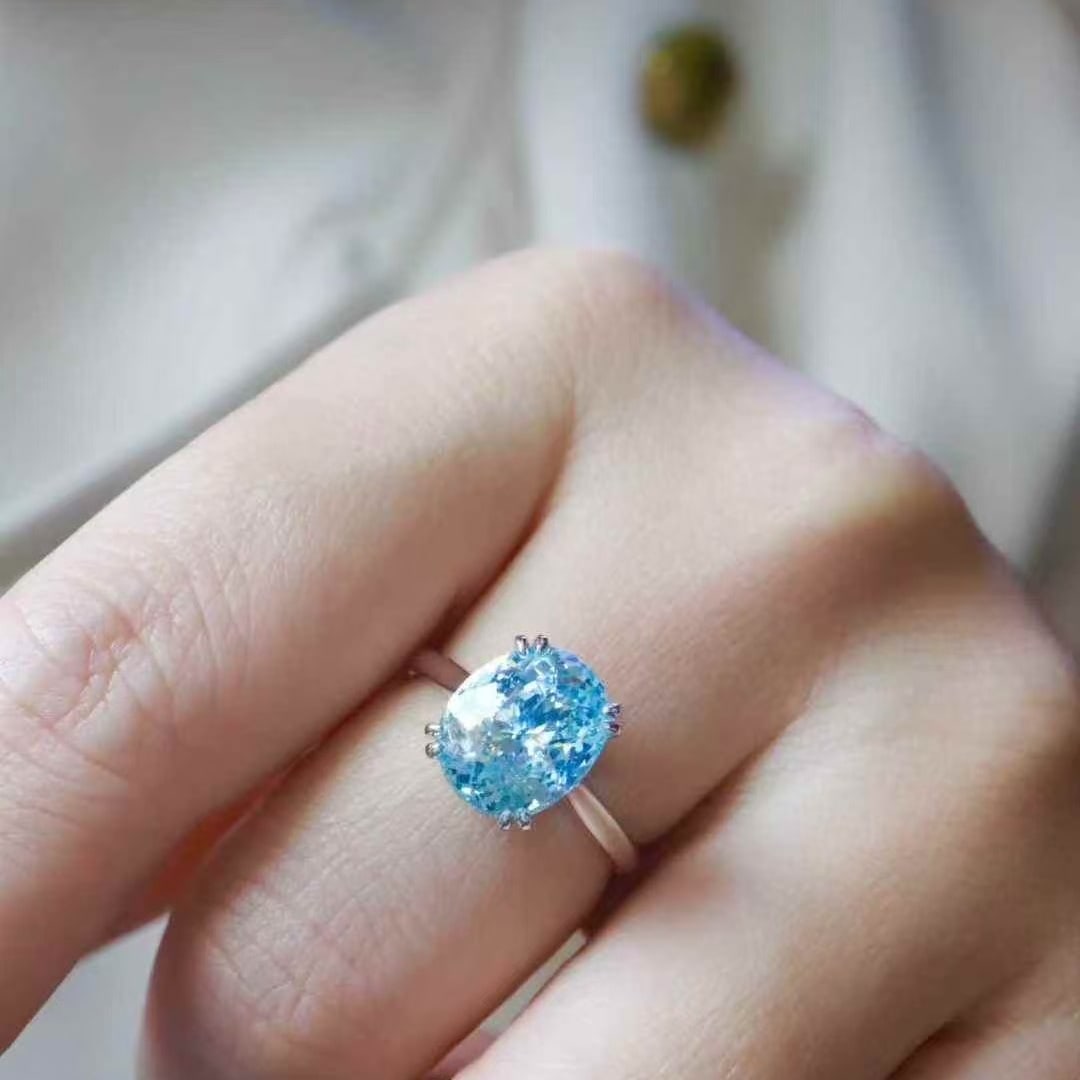 14k Gold 3 Ct Natural Aquamarine Ring - 5