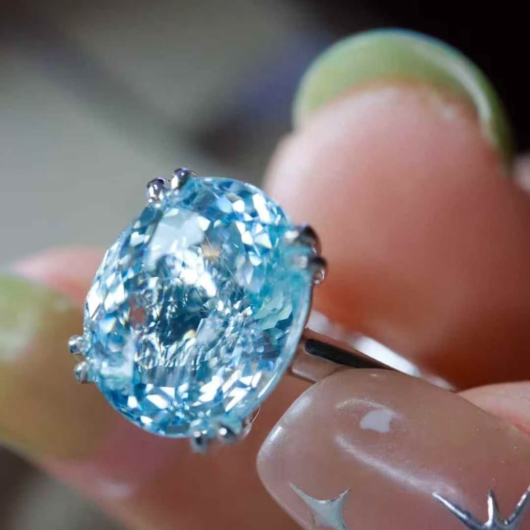 14k Gold 3 Ct Natural Aquamarine Ring - 6