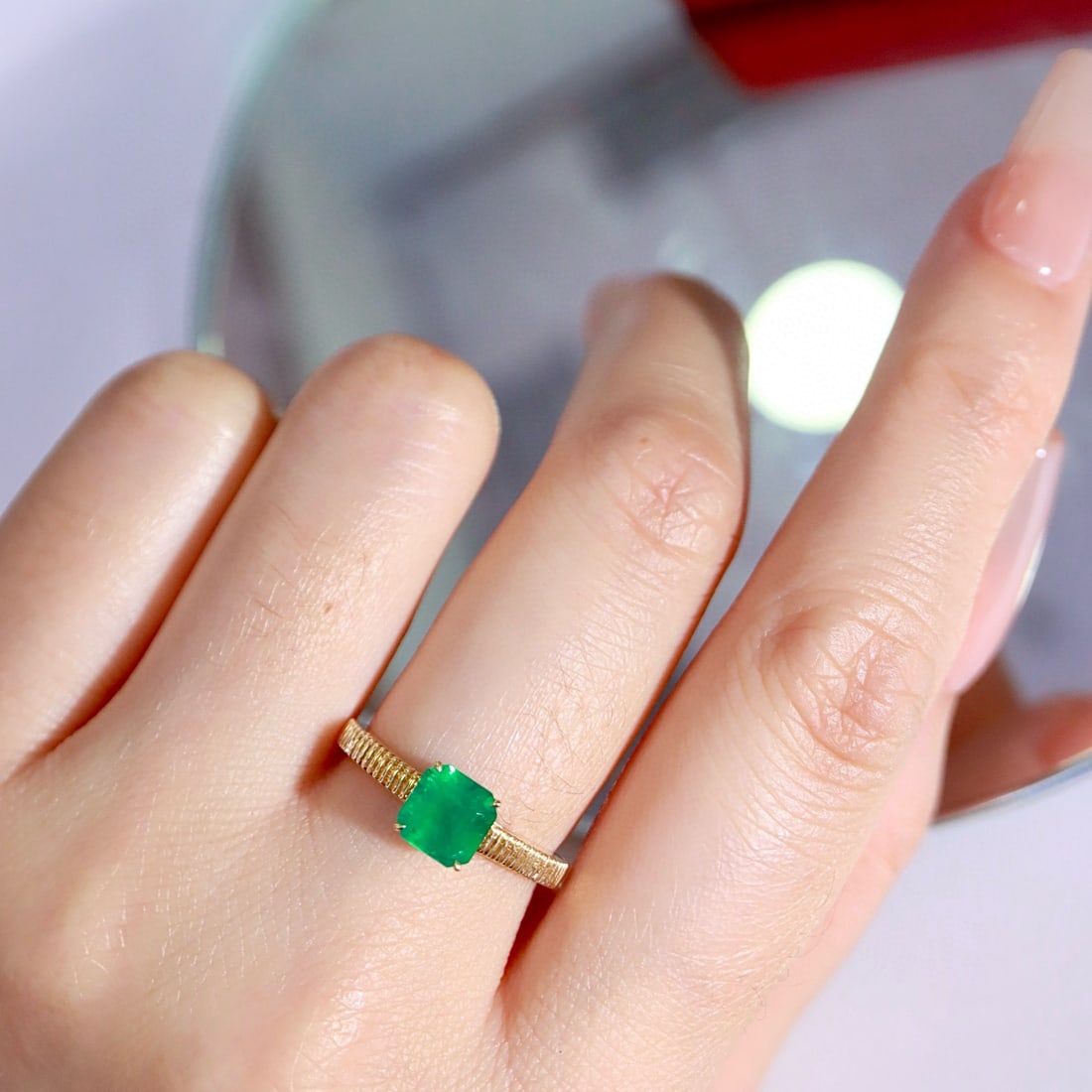 14k Gold 1.20 Ct Natural Emerald Ring - 6