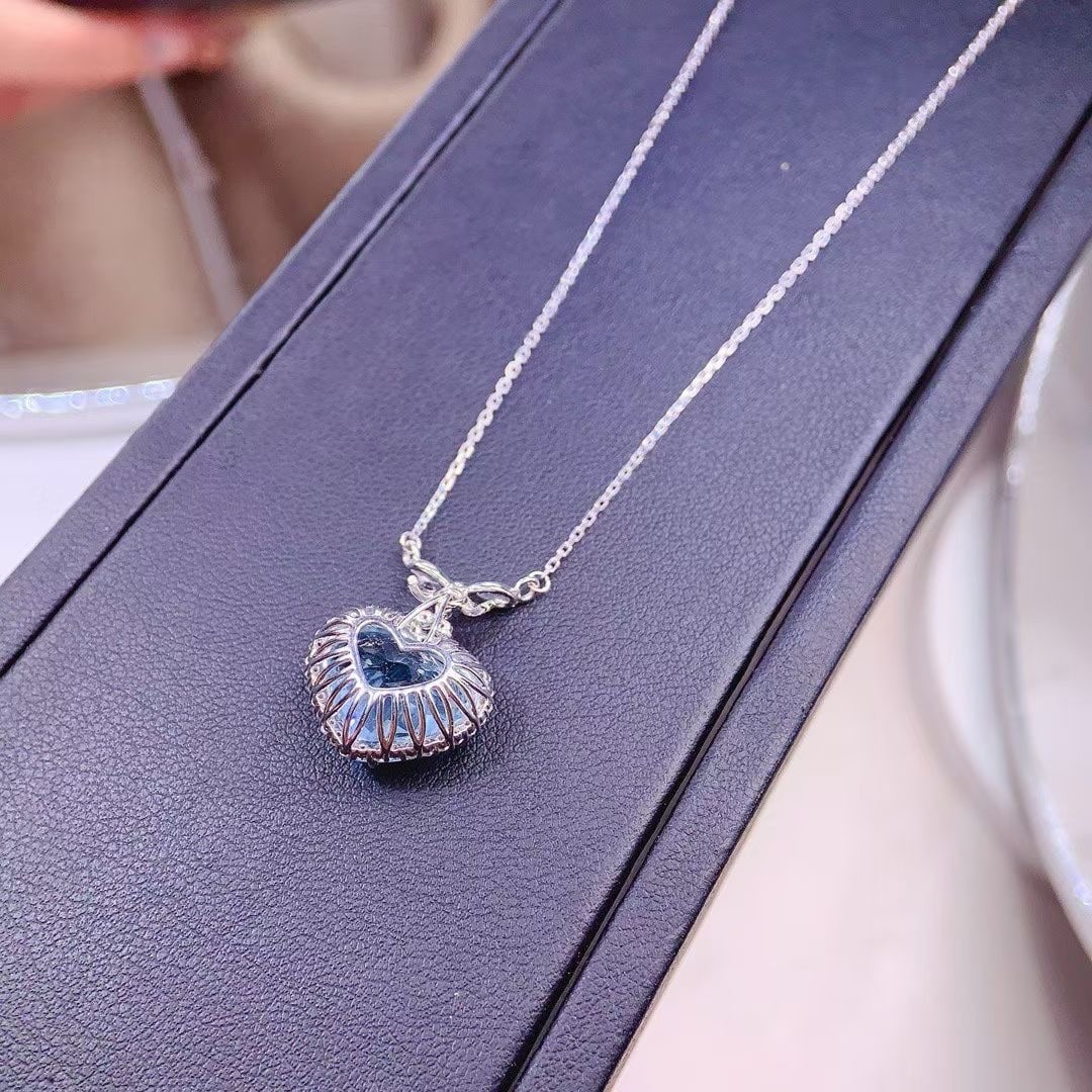 14k Gold 7 Ct Natural Aquamarine & Diamond Necklace - 6