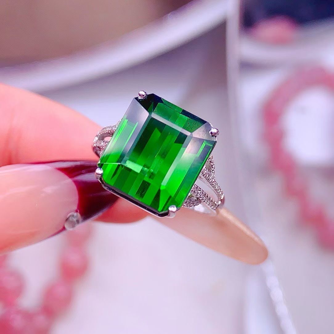 14k Gold 10 Ct Natural Tourmaline & Diamond Ring - 3