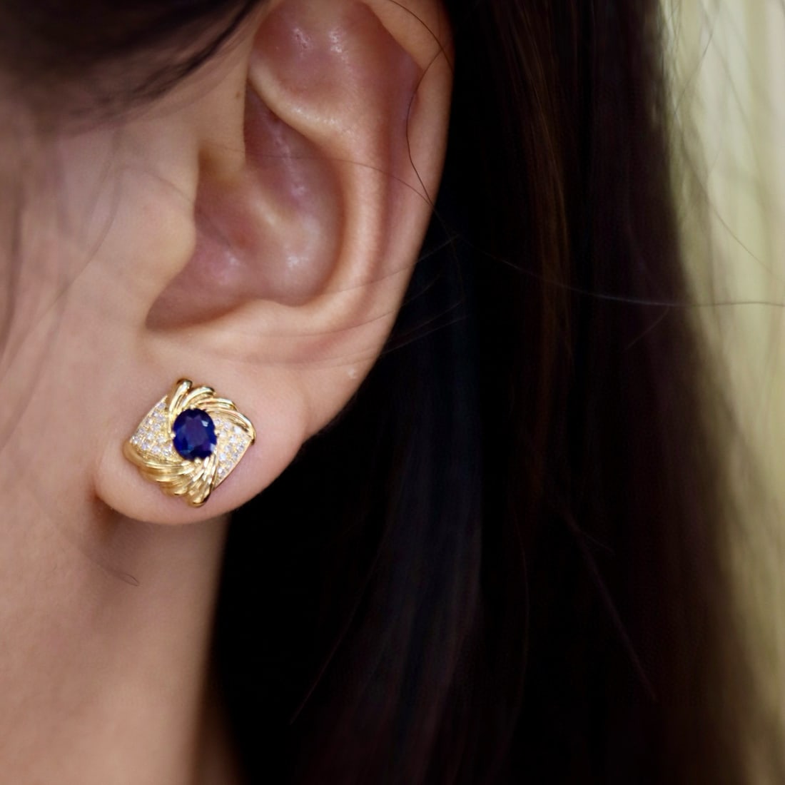 14k Gold 1.12 Ctw Natural Sapphire & Diamond Earrings - 6