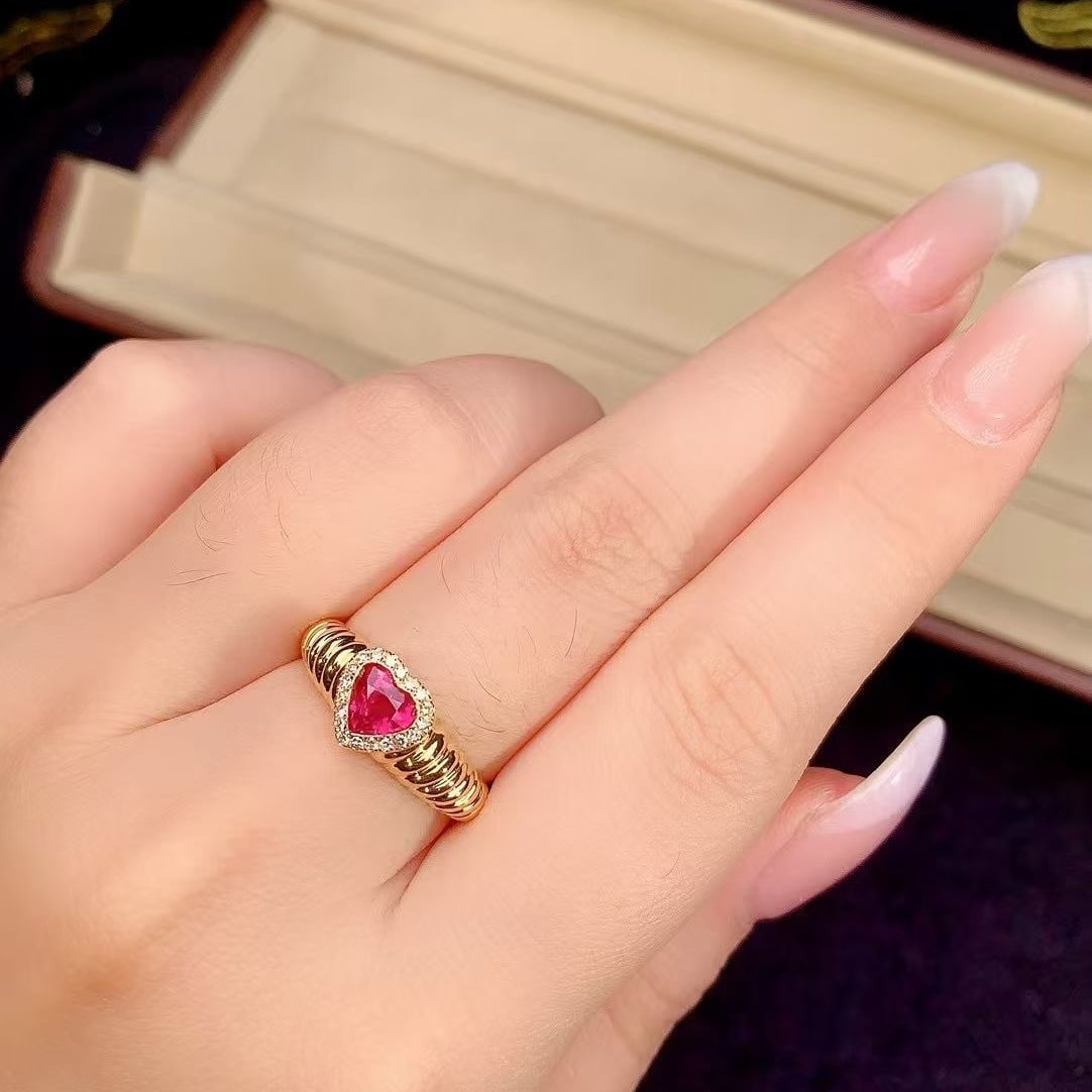 14k Gold 0.83 Ct Natural Ruby & Diamond Ring - 3