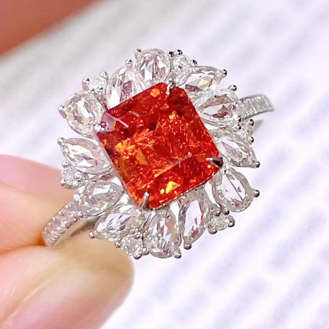 14k Gold 2.8 Ct Natural Spessartine & Diamond Ring - 3