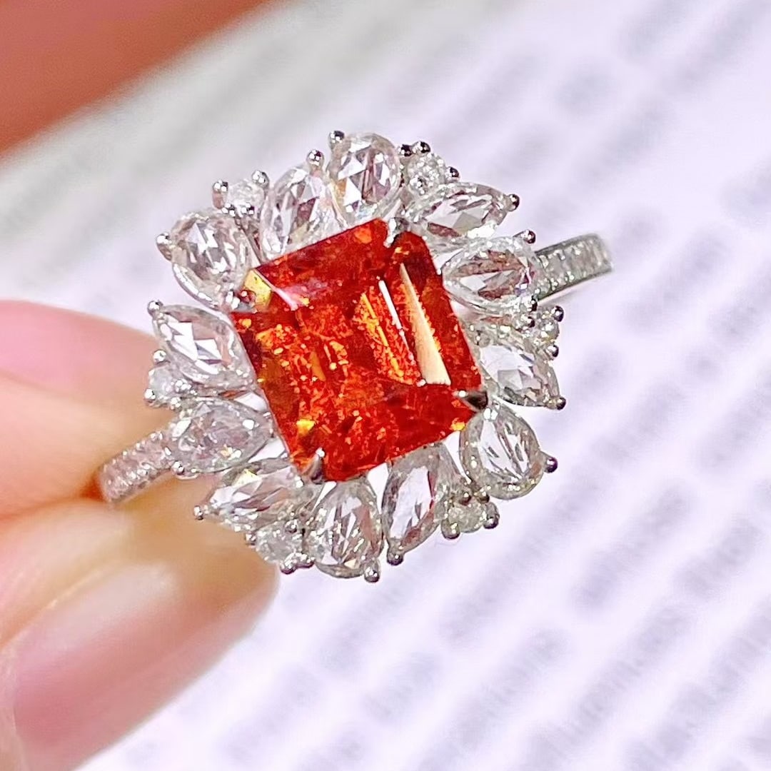 14k Gold 2.8 Ct Natural Spessartine & Diamond Ring - 4