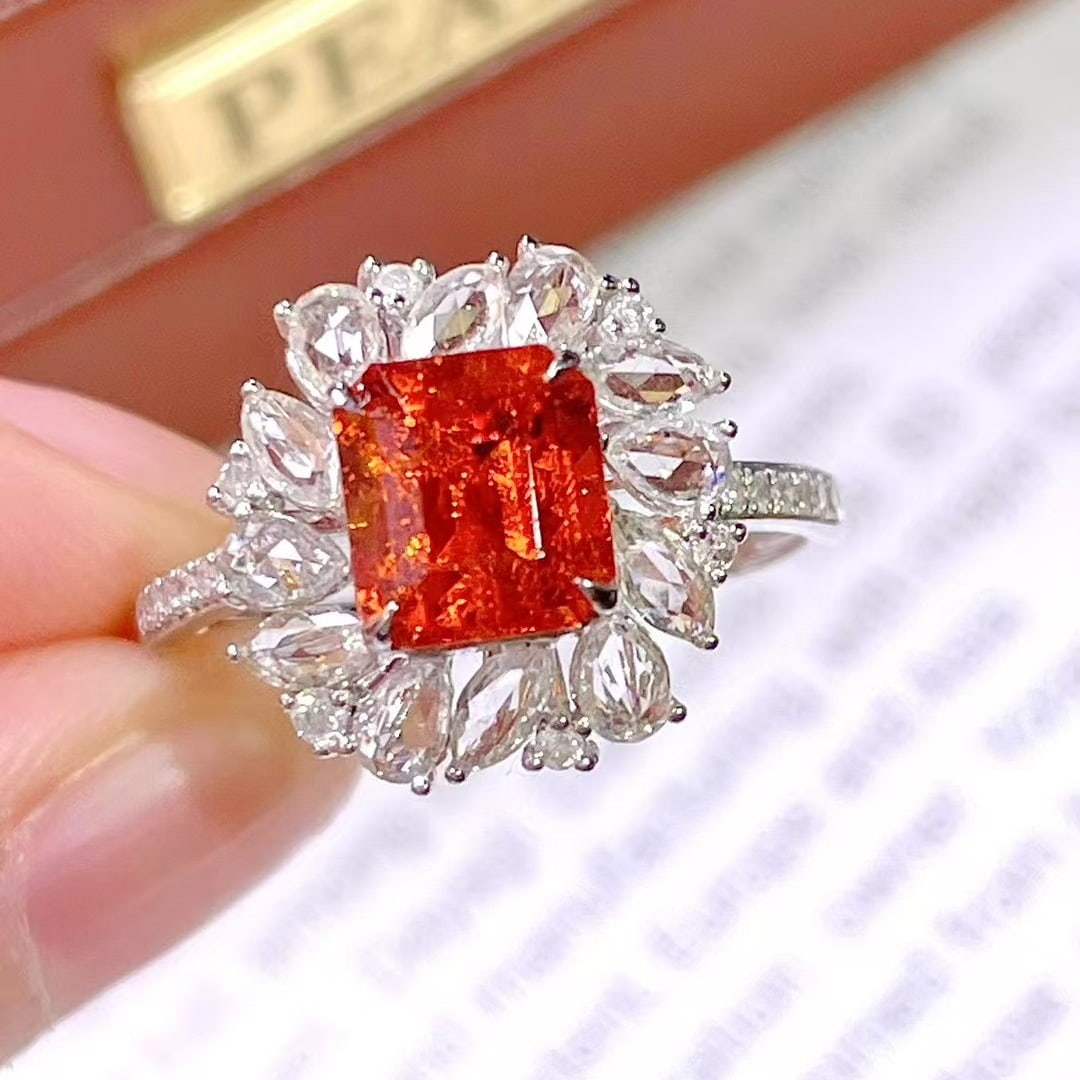 14k Gold 2.8 Ct Natural Spessartine & Diamond Ring - 5