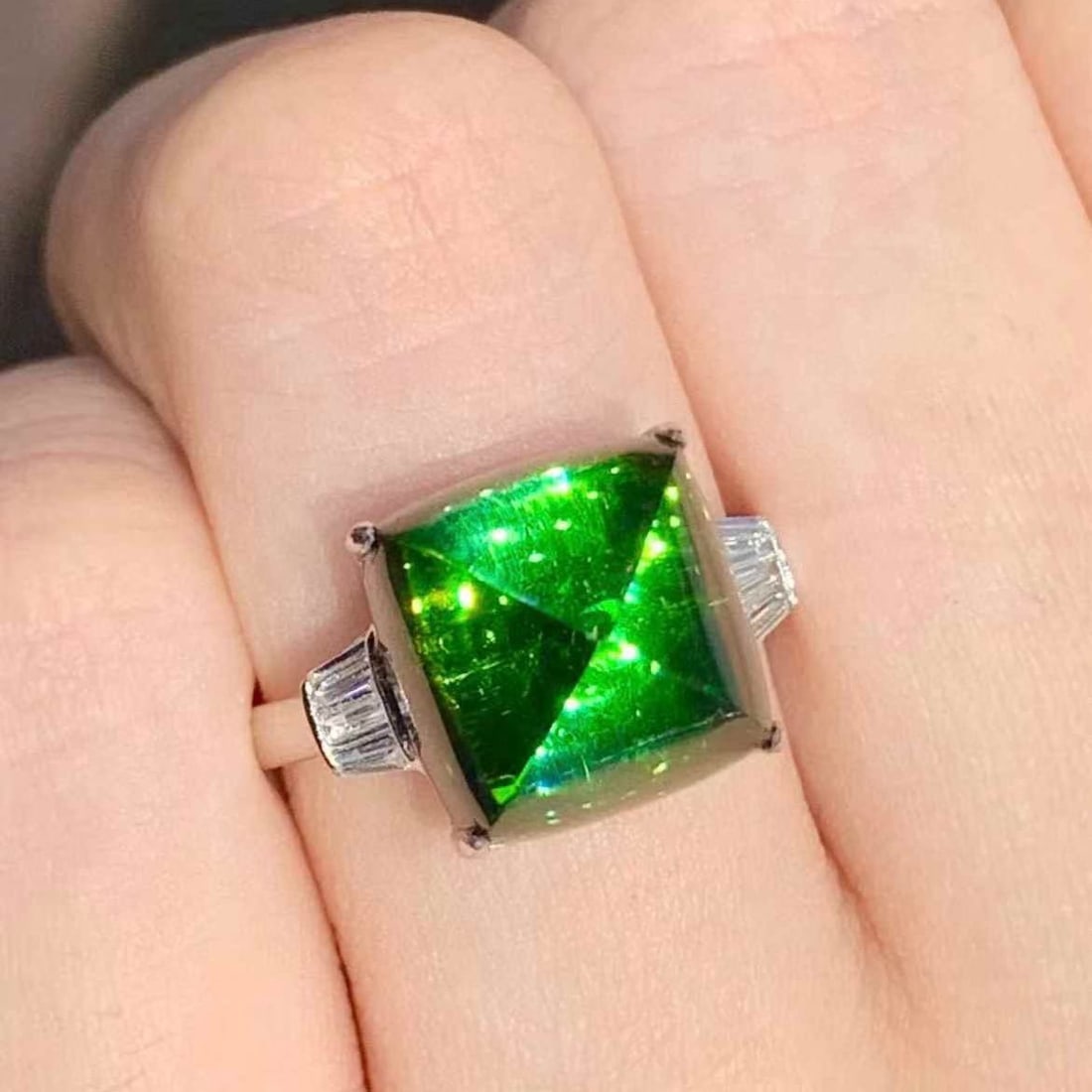 14k Gold 9 Ct Natural Tourmaline & Diamond Ring - 2