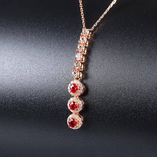 14k Gold 0.31 Ctw Natural Ruby & Diamond Necklace - 2