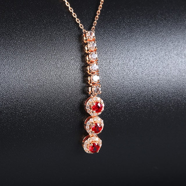 14k Gold 0.31 Ctw Natural Ruby & Diamond Necklace - 3