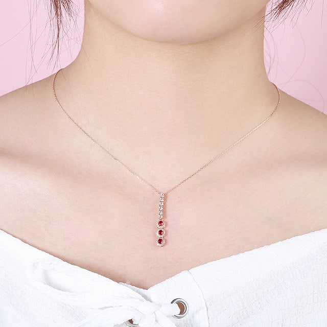 14k Gold 0.31 Ctw Natural Ruby & Diamond Necklace - 5