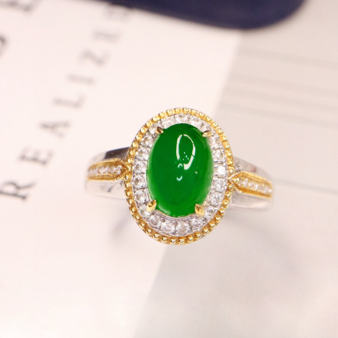 14k Gold 1.76 Ctw Natural Emerald & Diamond Ring: Ref:231153219 // gold content:14k gold // ring size:7. 25us // // main gemstone:emerald // shape:oval // carat weight:1. 50ct // color:green // treatment:natural // // adjacent gemstone 2 : diamond