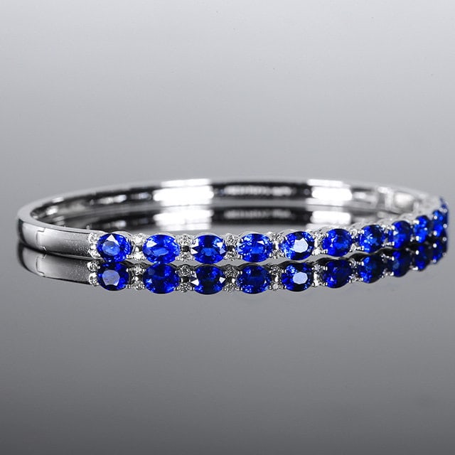14k Gold 4.67 Ctw Natural Sapphire & Diamond Bangle - 2