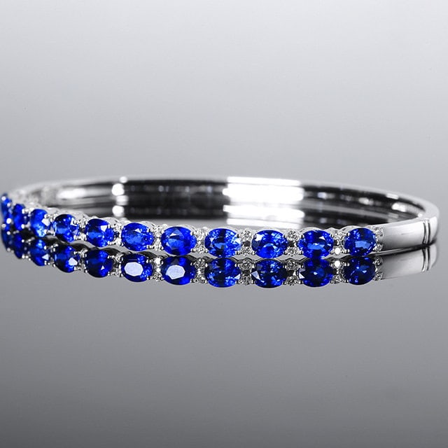 14k Gold 4.67 Ctw Natural Sapphire & Diamond Bangle - 3