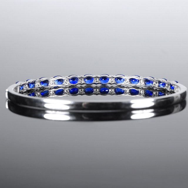14k Gold 4.67 Ctw Natural Sapphire & Diamond Bangle - 4