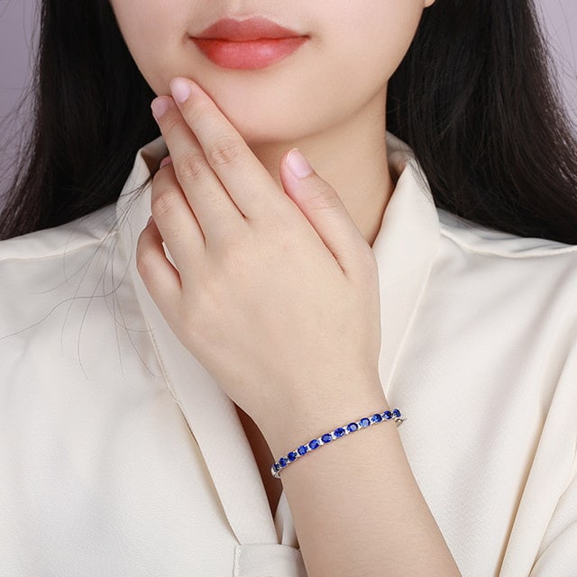 14k Gold 4.67 Ctw Natural Sapphire & Diamond Bangle - 5