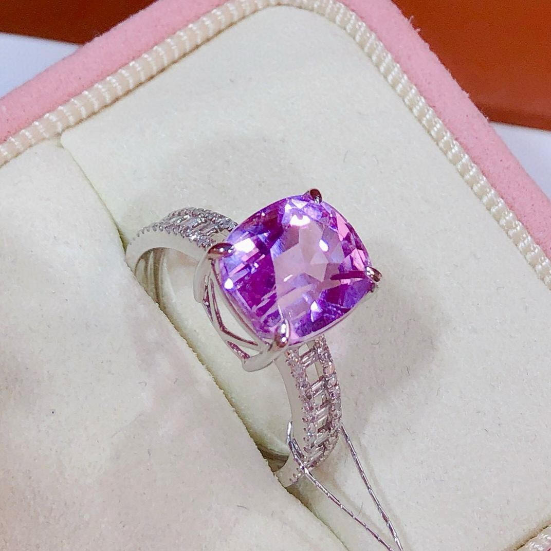 14k Gold 5.2 Ct Natural Kunzite & Diamond Ring - 3