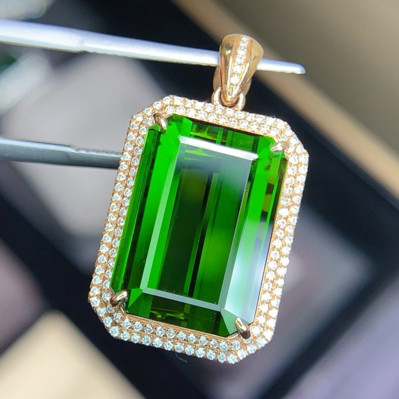 14k Gold 15.88 Ctw Natural Tourmaline & Diamond Pendant( Without Chain ) - 3