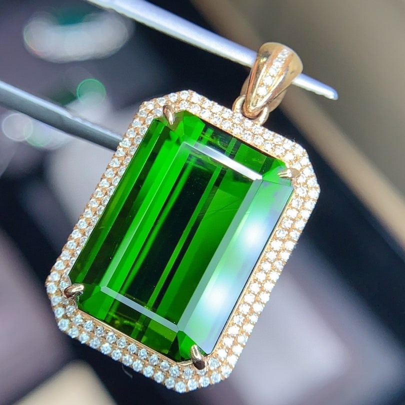 14k Gold 15.88 Ctw Natural Tourmaline & Diamond Pendant( Without Chain ) - 5