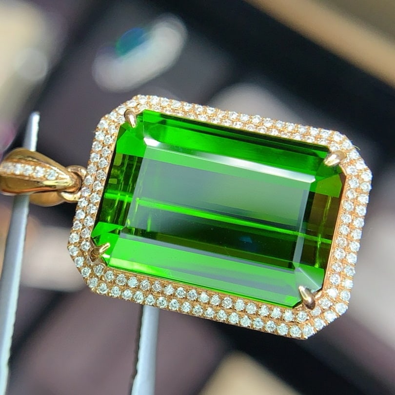 14k Gold 15.88 Ctw Natural Tourmaline & Diamond Pendant( Without Chain ) - 6