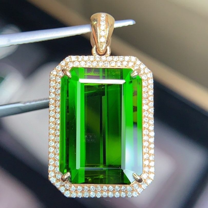 14k Gold 15.88 Ctw Natural Tourmaline & Diamond Pendant( Without Chain ) - 7