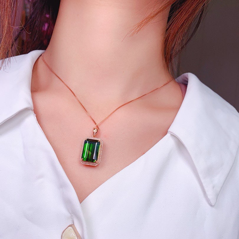 14k Gold 15.88 Ctw Natural Tourmaline & Diamond Pendant( Without Chain ) - 8