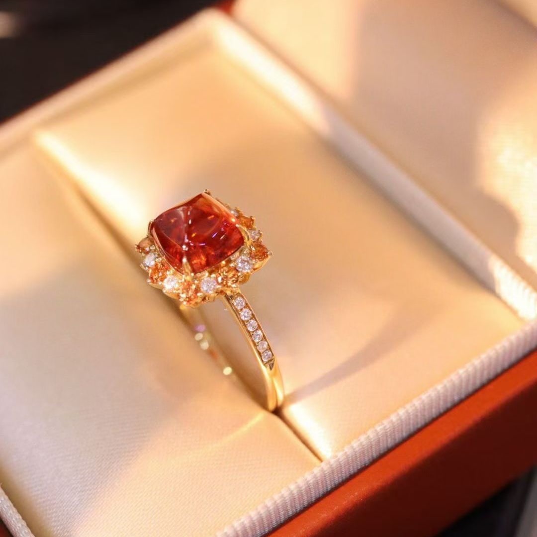 14k Gold 3.2 Ct Natural Spessartine & Diamond Ring - 3