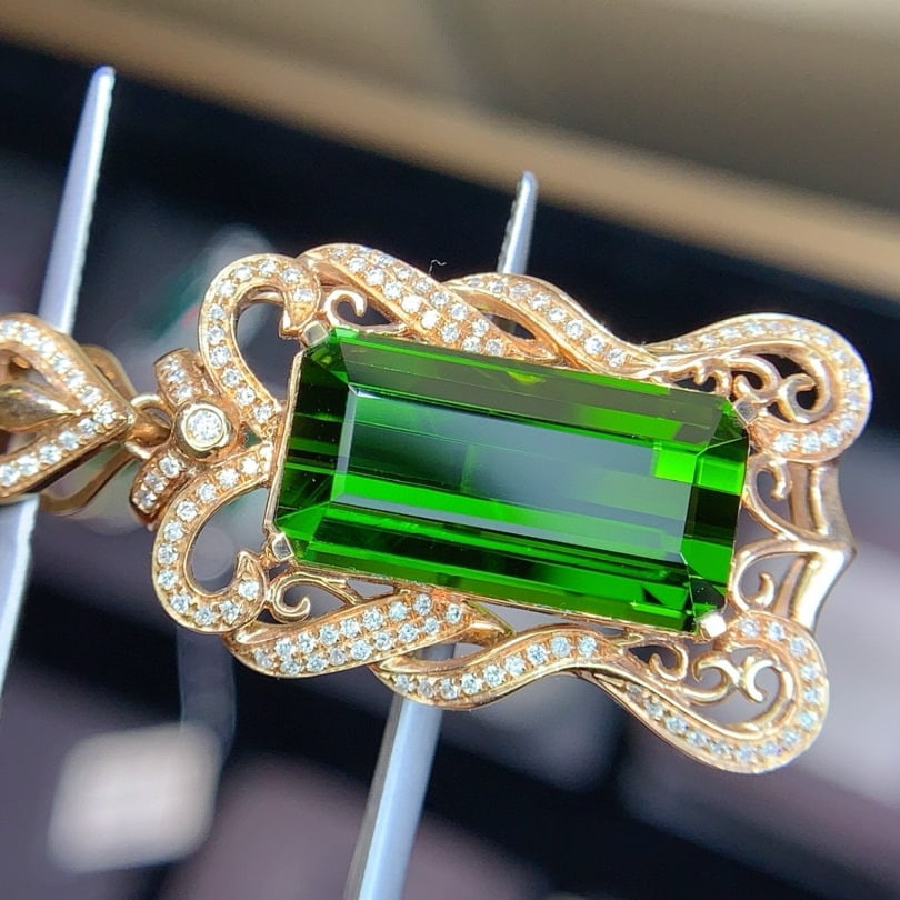 14k Gold 11.95 Ctw Natural Tourmaline & Diamond Pendant( Without Chain ) - 4