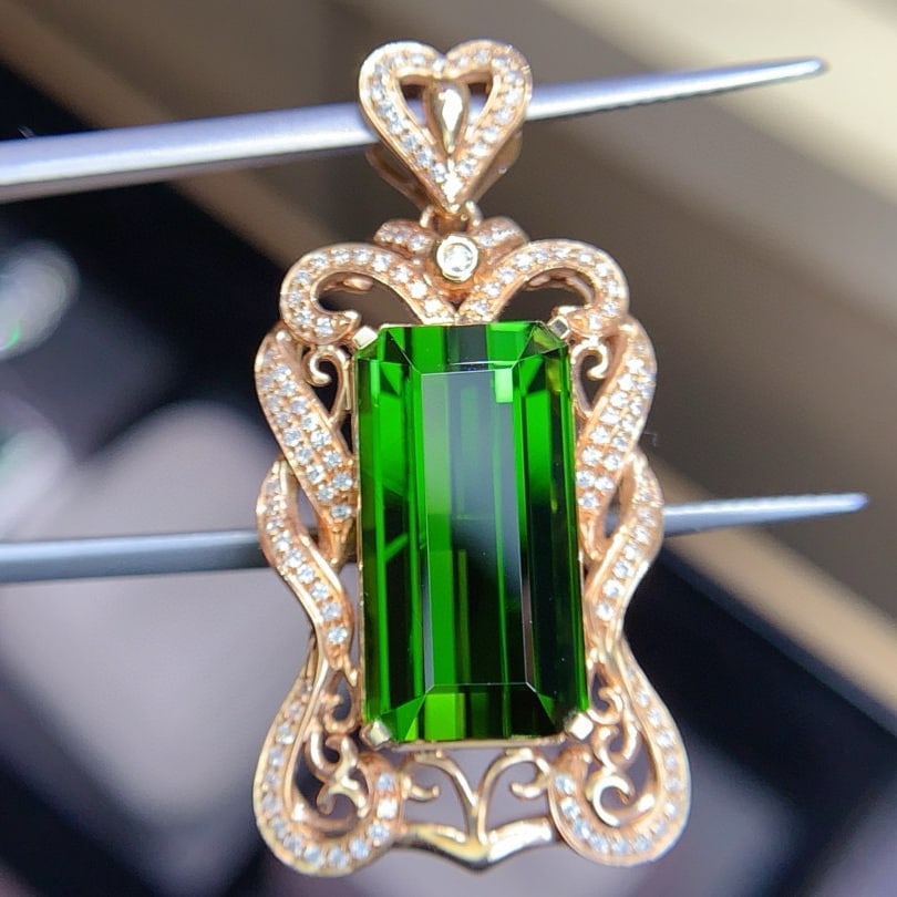 14k Gold 11.95 Ctw Natural Tourmaline & Diamond Pendant( Without Chain ) - 8