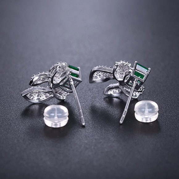 14k Gold 1.20 Ctw Natural Emerald & Diamond Earrings - 2