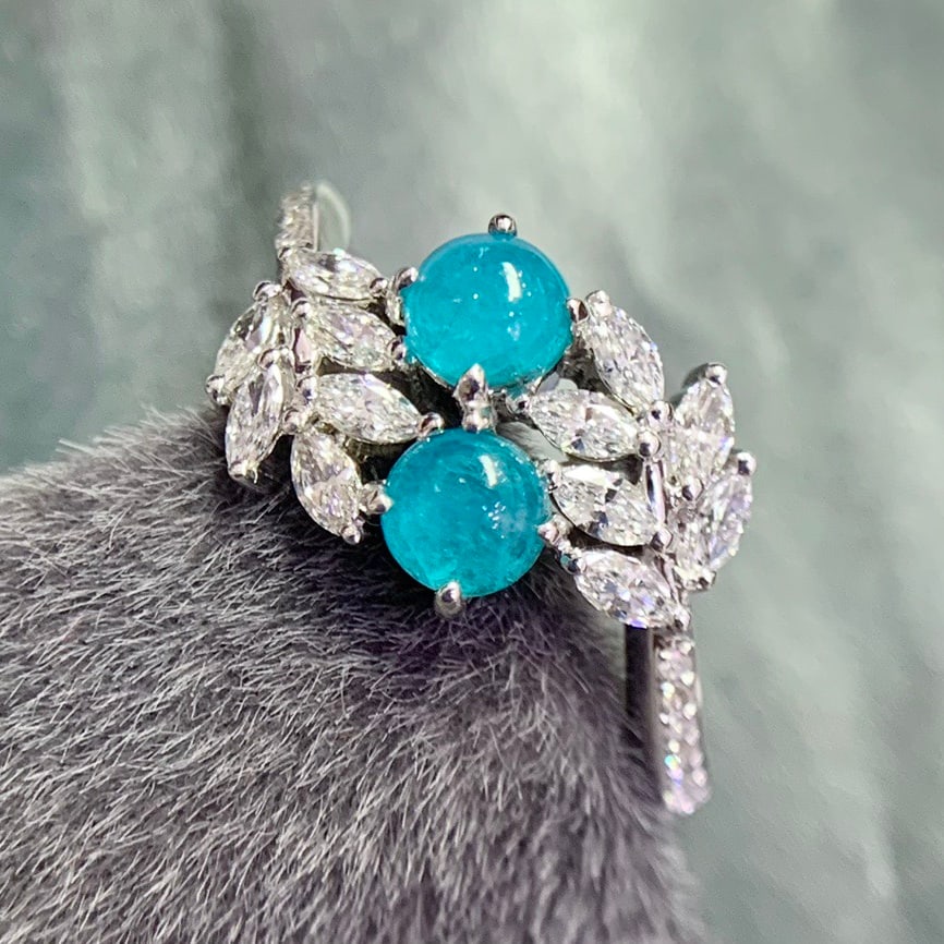 14k Gold 1.12 Ctw Natural Paraiba Tourmaline & Diamond Ring - 3