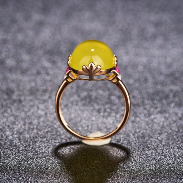14k Gold 15.1 Ct Natural Prehnite & Diamond & Ruby Ring - 4