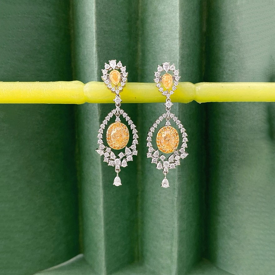 14k Gold 2.30 Ctw Natural Yellow Diamond & Diamond Earrings: Ref:231154016 // gold content:14k gold // main gemstone:yellow diamond // shape:multiple // carat weight:1. 10ct // color:yellow // treatment:natural // // adjacent gemstone 2 : diamond // shape:multi