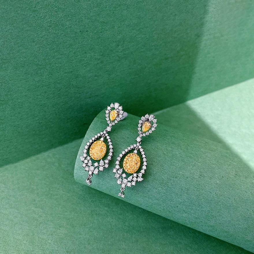 14k Gold 2.30 Ctw Natural Yellow Diamond & Diamond Earrings - 5