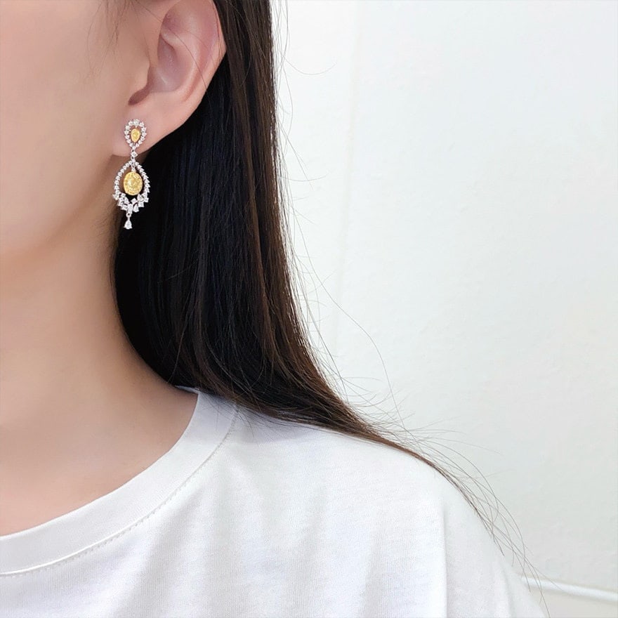 14k Gold 2.30 Ctw Natural Yellow Diamond & Diamond Earrings - 6