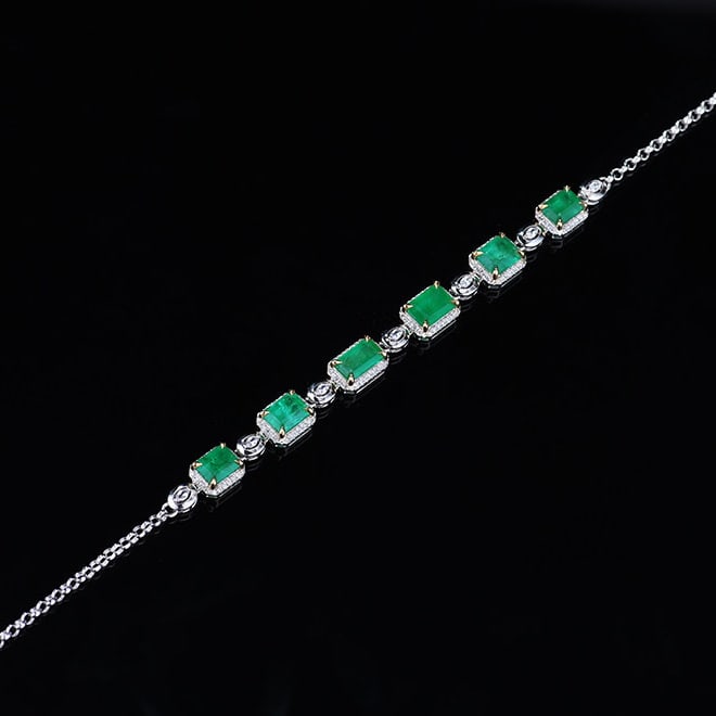 14k Gold 5.53 Ctw Natural Emerald & Diamond Bracelet - 3