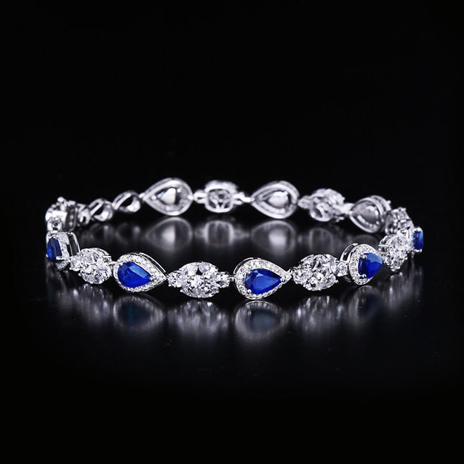 14k Gold 4.08 Ctw Natural Sapphire & Diamond Bracelet - 3