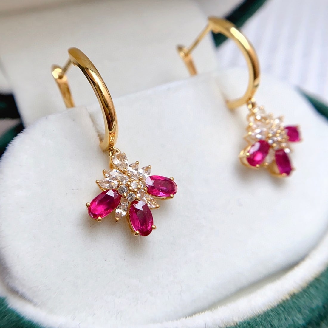 14k Gold 2.15 Ct Natural Ruby & Sapphire Earrings - 3