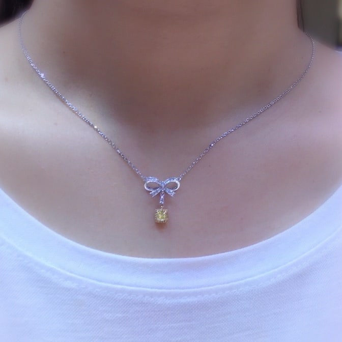 14k Gold 0.22 Ct Natural Yellow Diamond & Diamond Necklace - 5