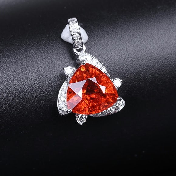14k Gold 3.25 Ctw Natural Spessartine & Diamond Pendant( Without Chain ) - 2