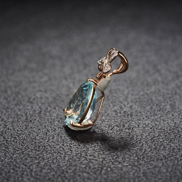 14k Gold 4.58 Ct Natural Aquamarine & Diamond Pendant( Without Chain ) - 2